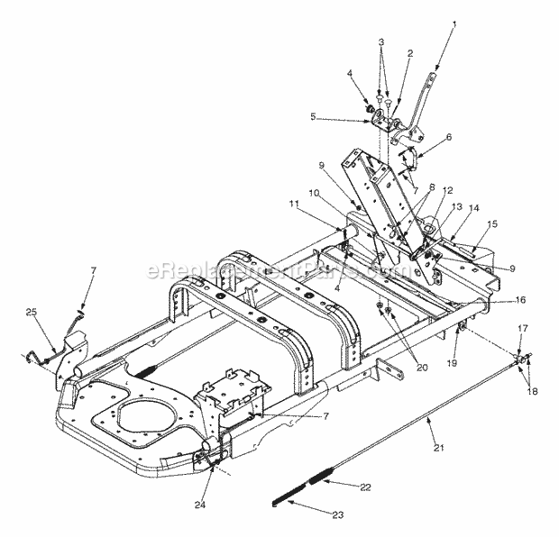 Parking Brake And Linkage Diagram and Parts List for 365L 53CA1D5K100 Cub Cadet Lawn Mower